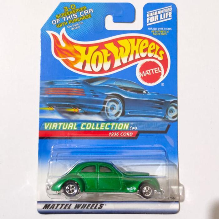 Mainan Hot Wheels 1936 36 Cord hijau 2000 Virtual Collection ban Black Wall BW