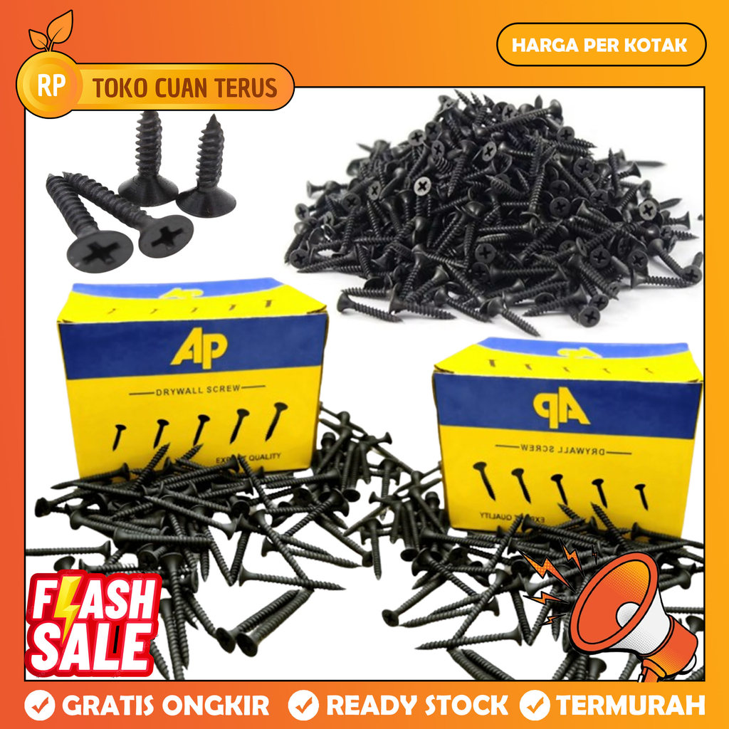 AP Hitam Drywall Screw Sekrup Gypsum 6 x 2 6 x 1 1/4 6 x 1 Inch Per Kotak Skrup Sekerup Scrup Baut G