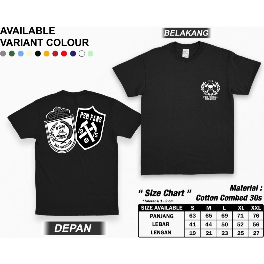 Kaos Makassar Punk Football 1915 Kaos Suporter Bola PSM Makassar TShirt PSM Fans