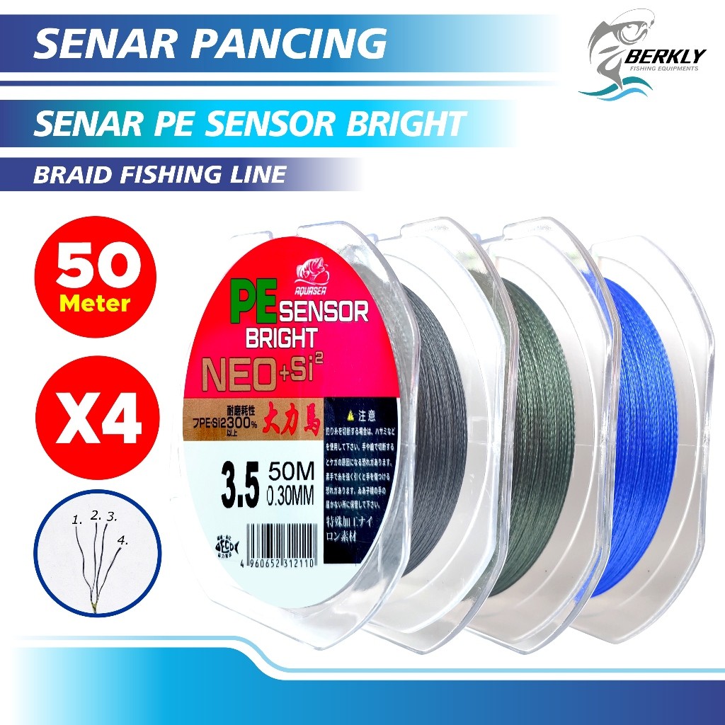 DISKON BERKLY Tali Pancing 50m Senar Pancing PE Sensor Bright NEO+si 3 Warna Jepang Senar Pancing 10