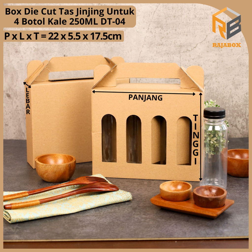 (10 Pcs) RajaBox DT-04 Kardus Die Cut Tas Jinjing Botol 250ml x 4 Packaging
