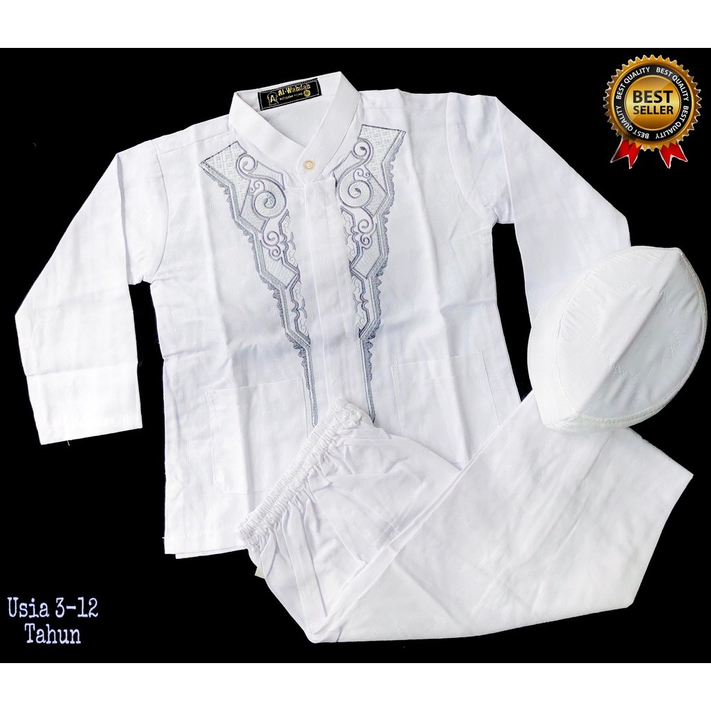Haibara - Setelan Koko Anak Putih Usia 3-12 Tahun | Set Baju Koko Putih Anak Bordir Premium