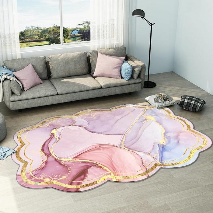 HL0557 Karpet Lantai Marble Silk Glossy Aesthetic Karpet Lantai Polyester Motif Abstrak Karpet Polie