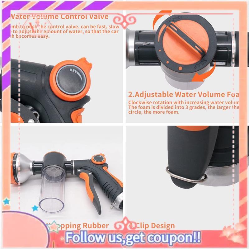 Garden Hose Nozzle,8 Patterns Hose Sprayer High Pressure, Dog Wash, Garden Hose Nozzle Sprayer With 