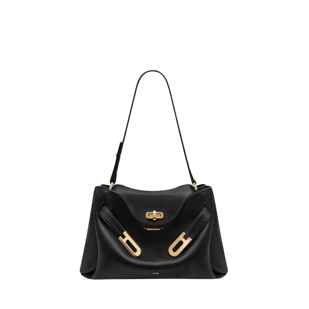 JW PEI Rhea Pebbled Double Buckle Shoulder Bag – Black