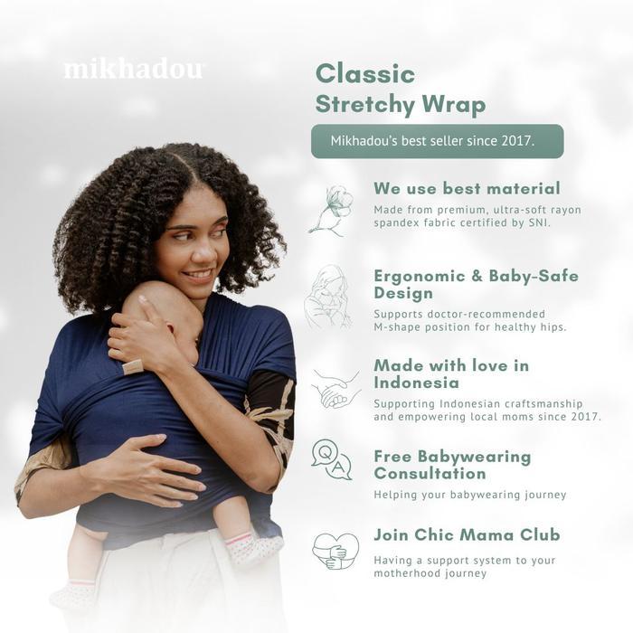 Navy mikhadou stretchy wrap (gendongan bayi / babywrap) - Ukuran