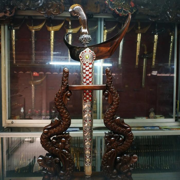 Set Warangka Ladrang Kayu Sono Keling Pendok Topeng Hias Permata Megah