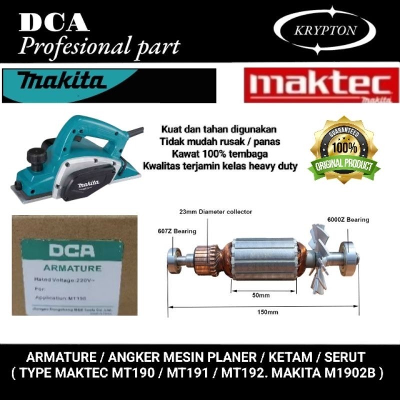 DCA armature angker mesin planer type maktec MT 190 / 191 / 192 . MAKITA M1902B jaminan asli origina