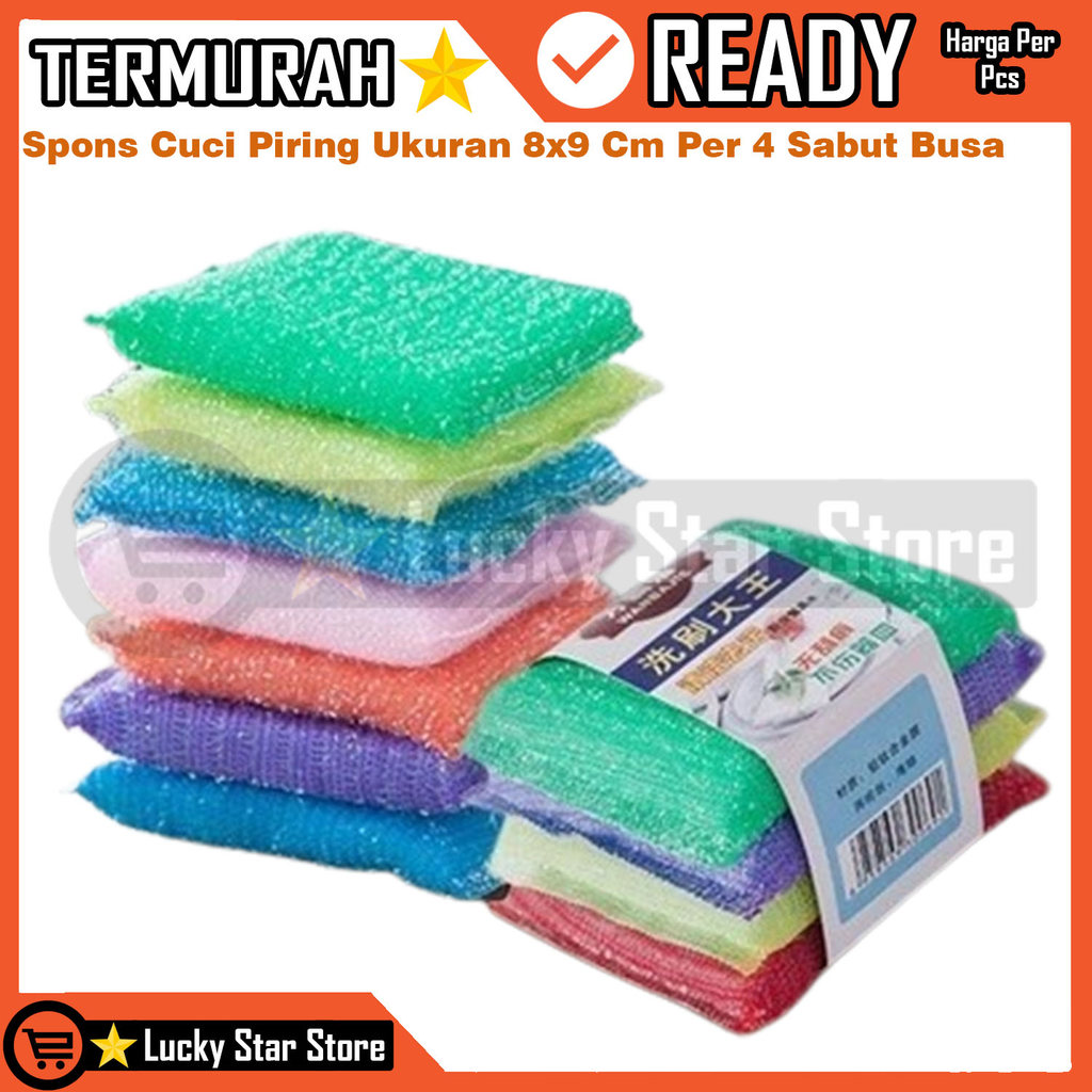 Spons Cuci Piring Ukuran 8x9 Cm Sabut Busa Kain Tempat Dapur Logam Alat Makan Panci Wajan Gelas Komp