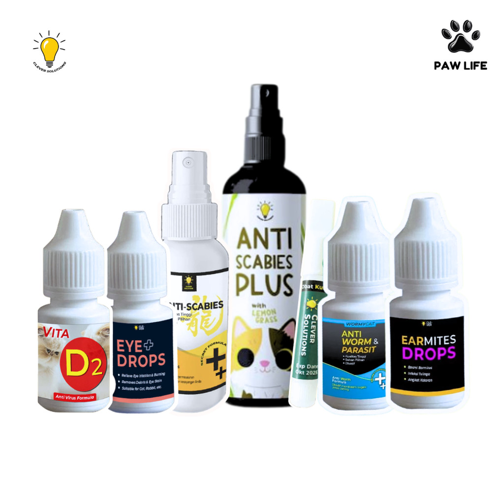 PL CLEVER SOLUTIONS Obat Tetes Spray Scabies Kucing Anti Jamur Mata Cacing Vita D2 Flu Berat