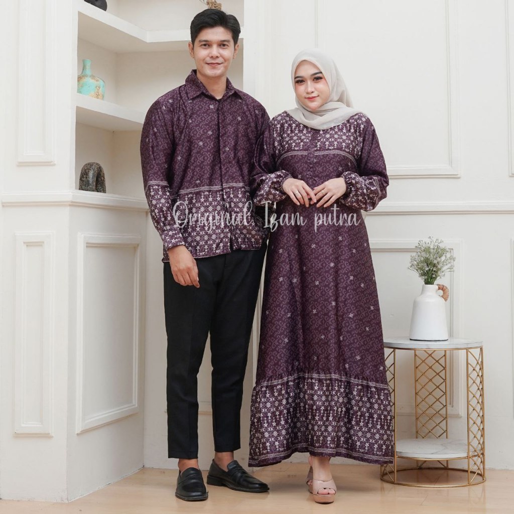 Baju Lebaran baju couple pasangan gamis bahan silk premium pesta mewah elegan baju couple keluarga b