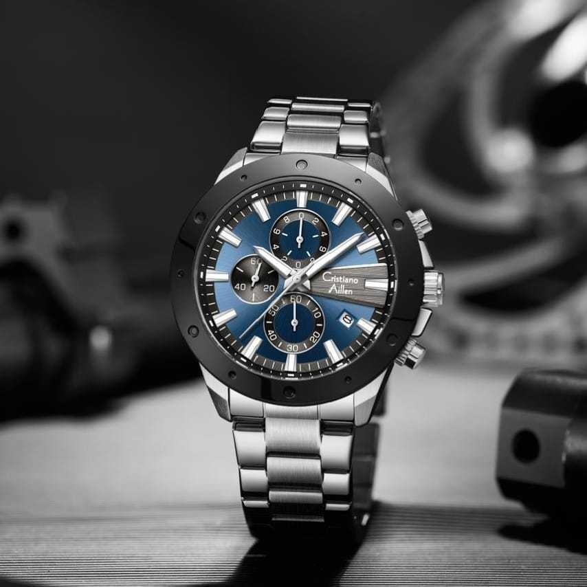 Cristiano Aillen Jam Tangan Pria Analog 8897 Rantai Stainless Steel Chronograph Kaca Sapphire Water 