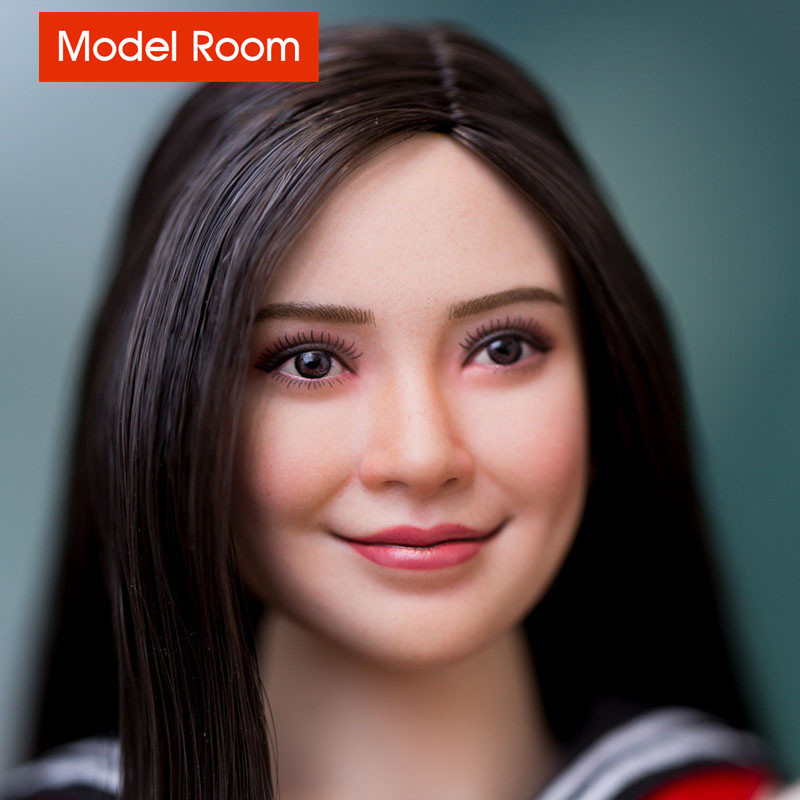 FX10 1/6 Scale Angelababy Head Sculpt Black Long Hair Asian Female Head Carving Model Fit 12'' Soler