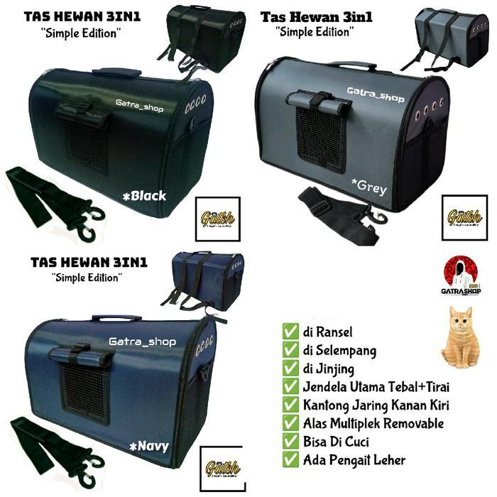 Tas Kucing Model 3in1 Simple Gatsh Petcargo selempang - Hitam
