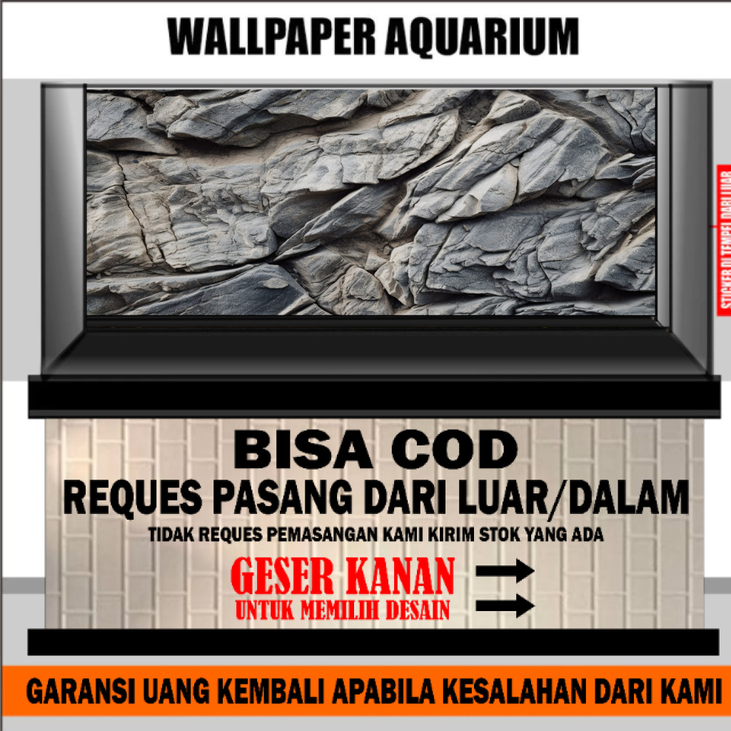 sticker aquarium wallpaper background aquarium belakang gambar batu 3d