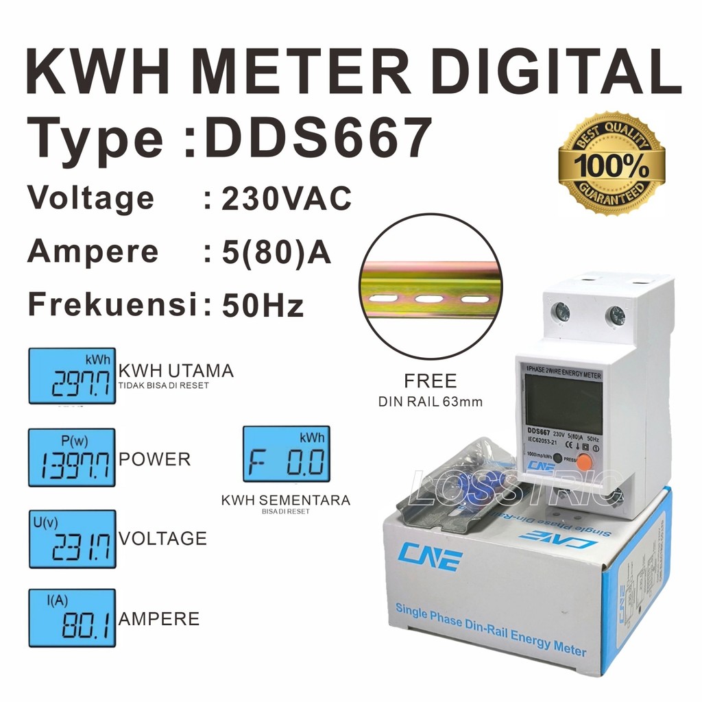 KWH Meter Digital  4 in 1 1 Phase 5(80)A (KWH.VM.AM.WATT.)