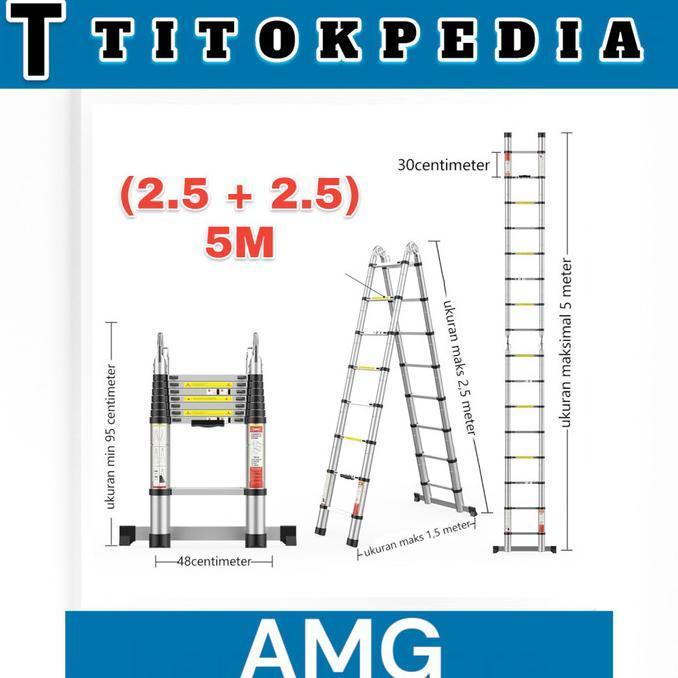 Promo Tangga Lipat Aluminium Teleskopik 5M Double Telescopic Ladder 5 Meter