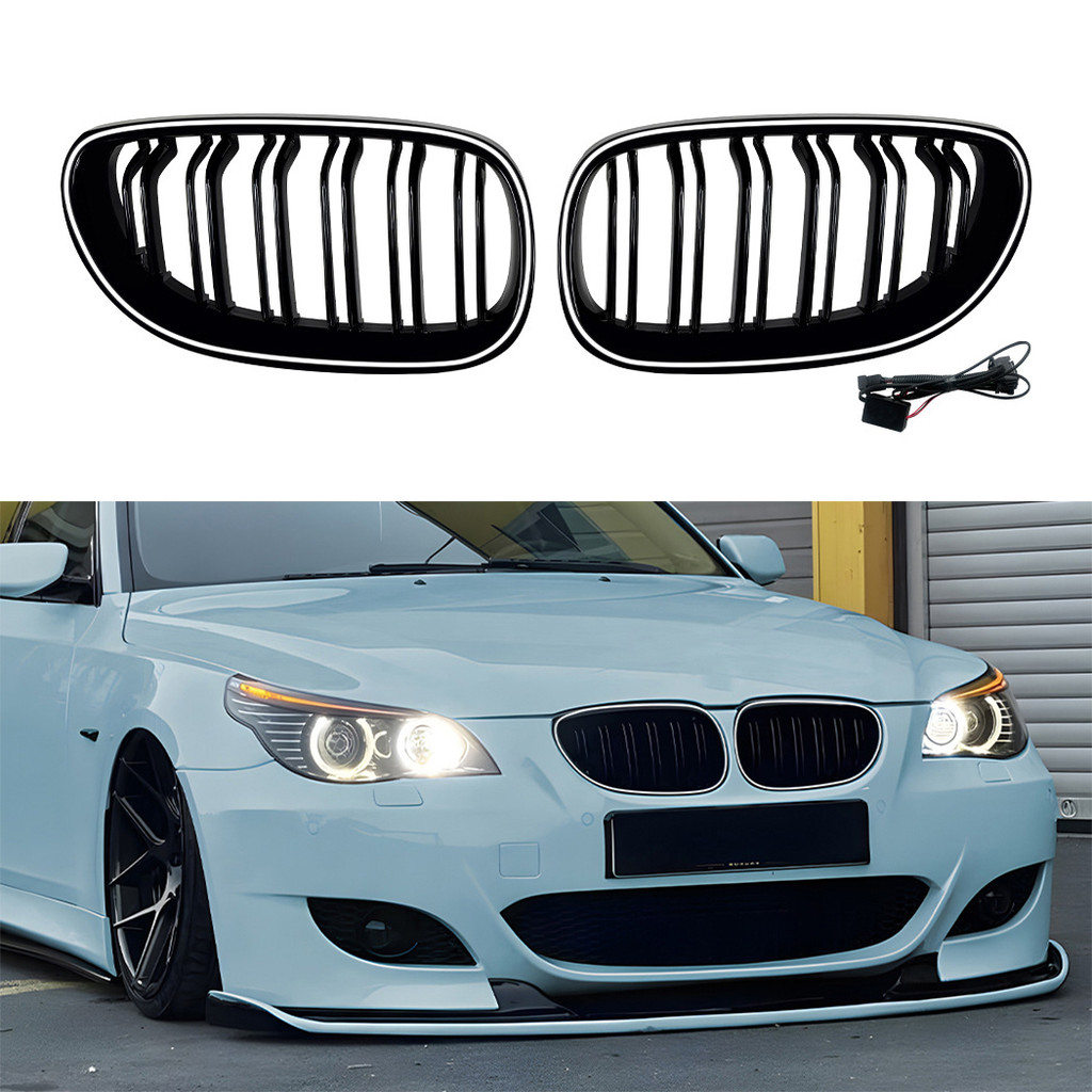 With Light Front Bumper Grille Kidney Racing Grill Grilles BodyKit For BMW 5 Series E60 E61 2004-201