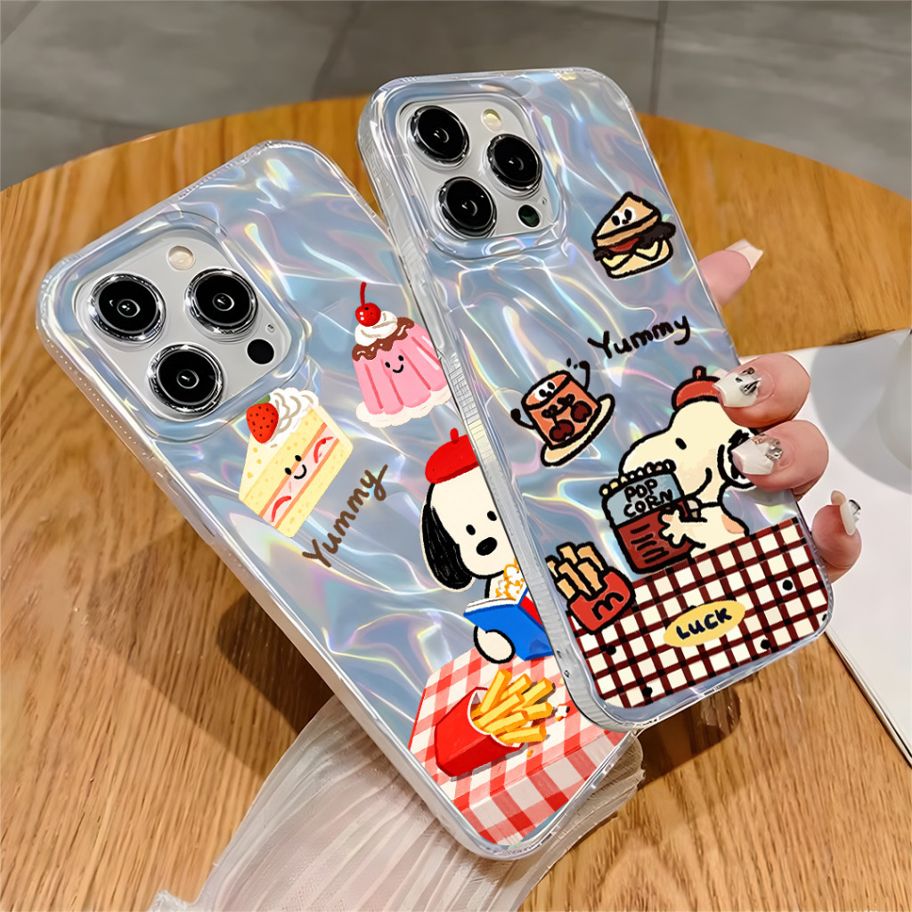 Snoopy Case Feather Hologram Casing Oppo A78 4G A74 4G/A95 4G A16K/A16E Glitter Bling Anti Yellow So