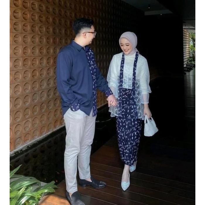 Helodystore -  Baju Setelan Kebaya Batik Couple Brokat  Kombinasi Aplikasi Katun Kutubaru Jumputan  