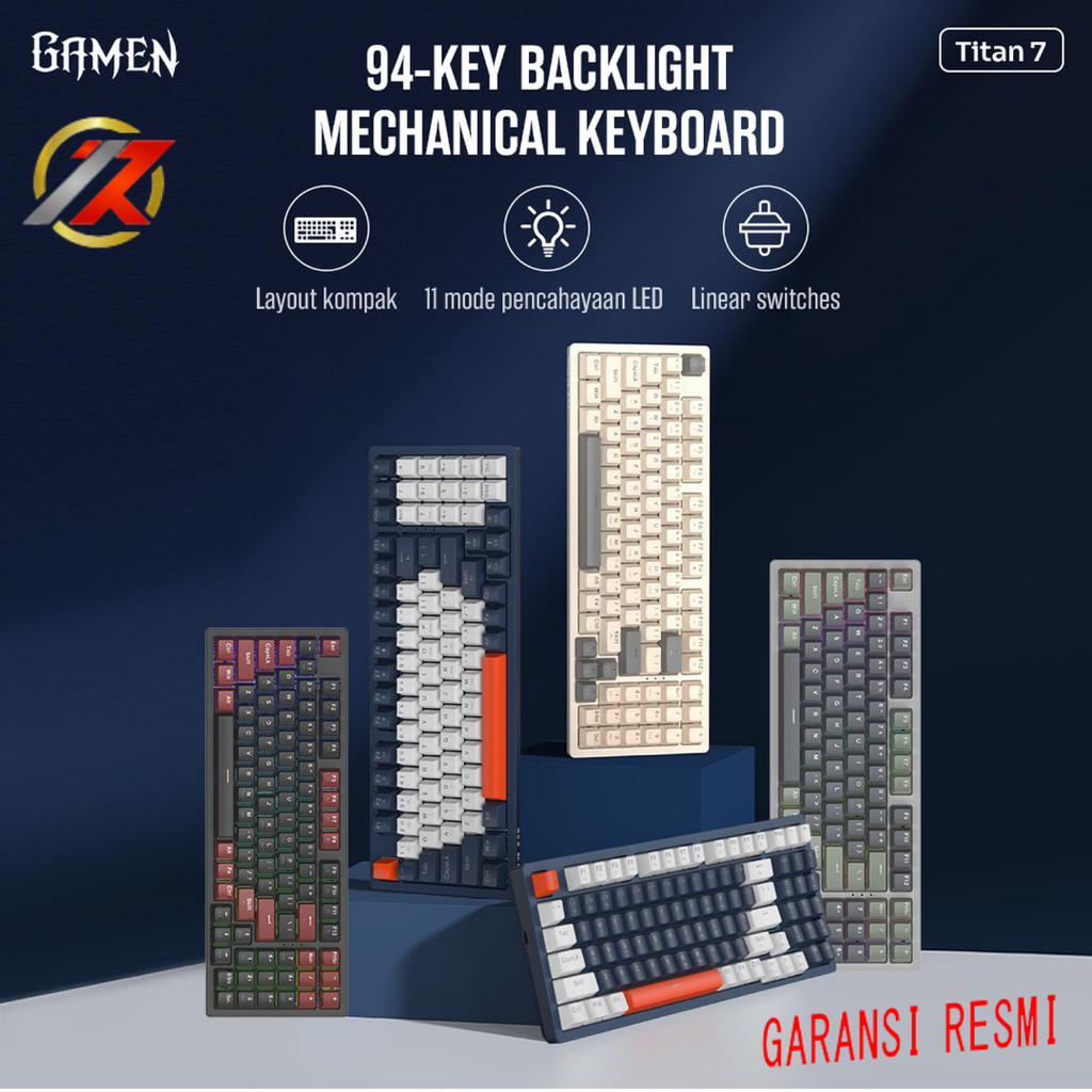 Gamen Titan 7 Mechanical Keyboard 94 Tombol RGB Hot-Swappable Wired USB Linear Switch