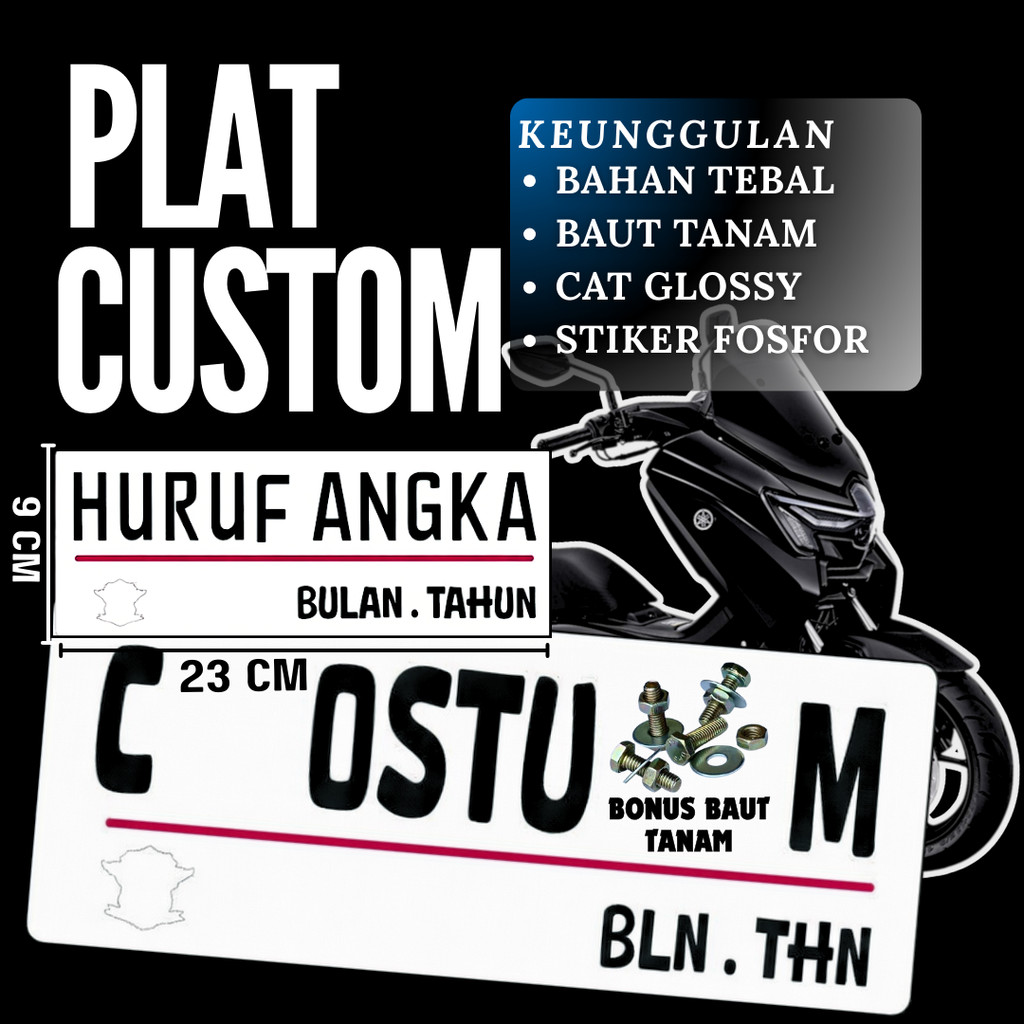 PLAT CUSTOM WARNA PUTIH PLAT CUSTOM SATU PASANG WARNA PUTIH PLAT CUSTOM BAUT TANAM