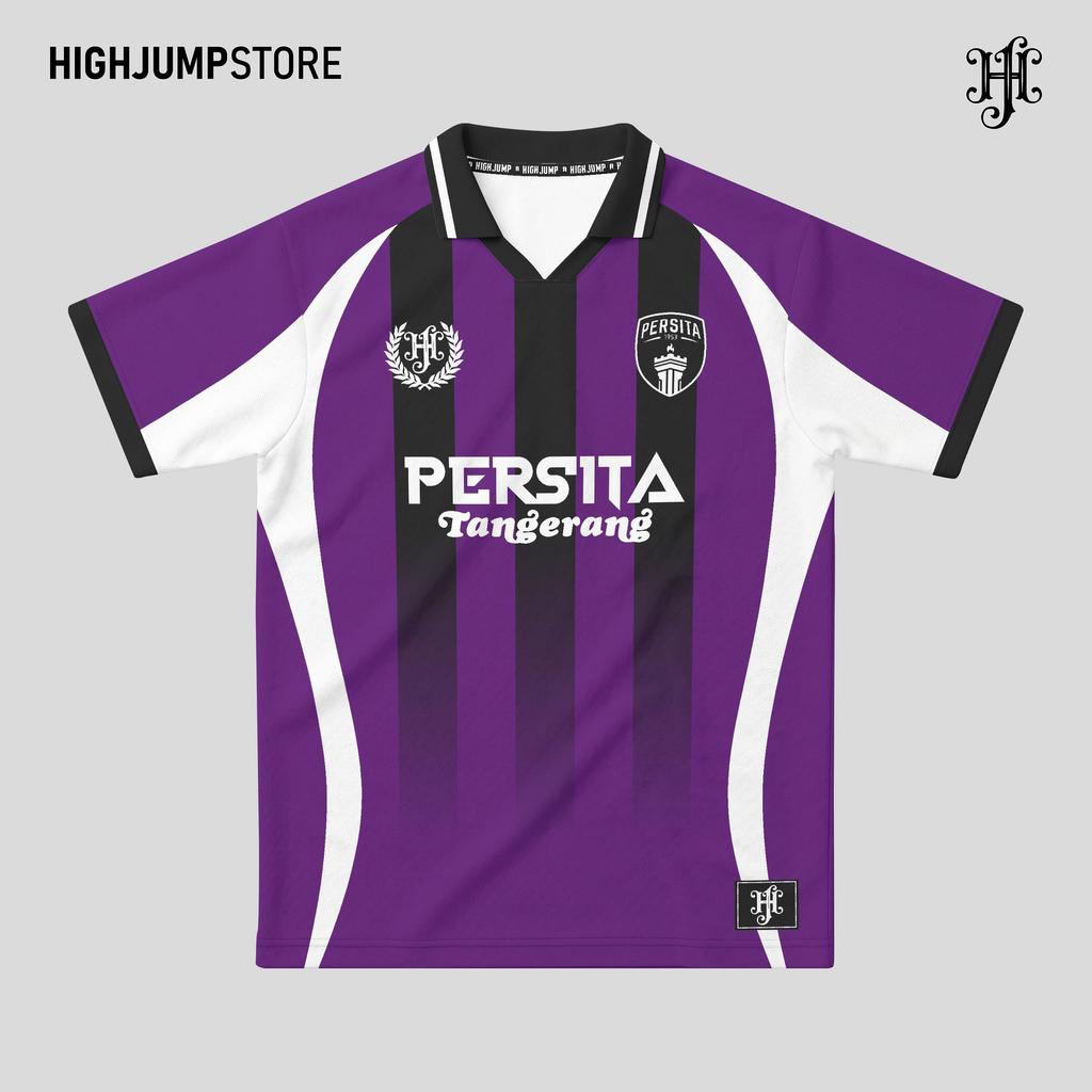 Jersey Persita Tangerang Fantasi Fans Supporter Retro Vintage Classic Ungu HItam Putih Unisex fullpr