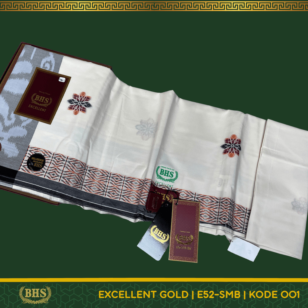 Sarung BHS Excellent E52 SMB Gold Motif Songket Maroko yang Khas. Kain Sarung Muslim Pria Bahan Merc