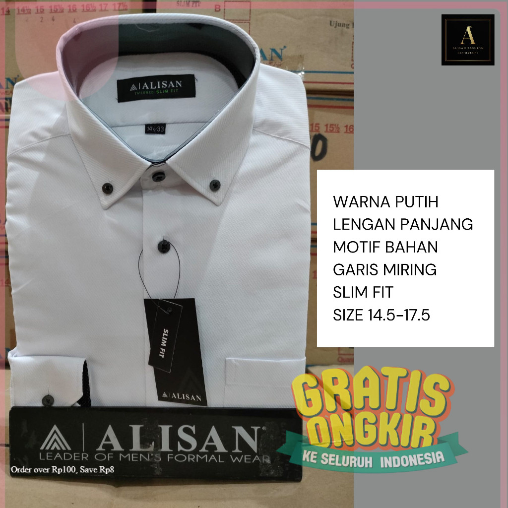 PREMIUM - Alisan Kemeja Pria Lengan Panjang Motif Garis SLIM FIT- pakaian pria lainnya