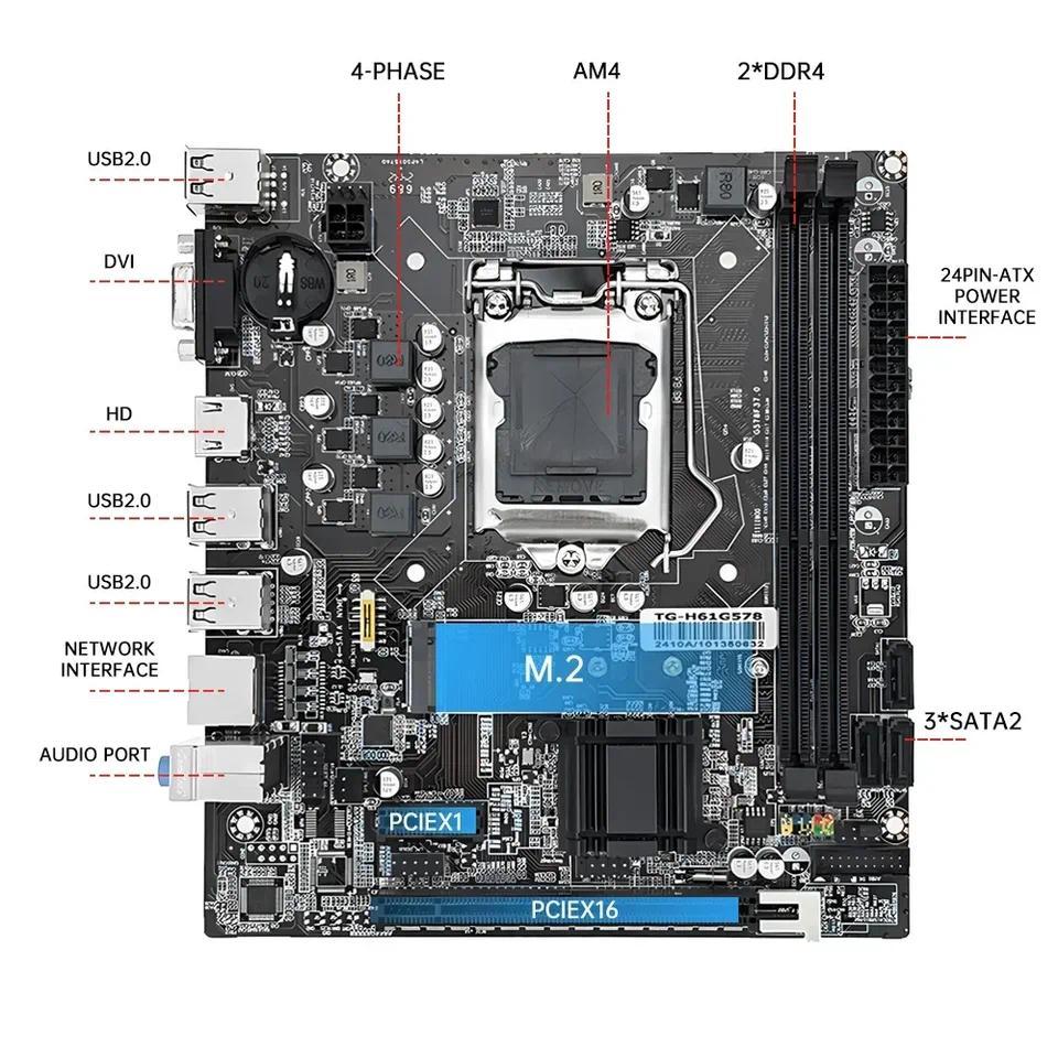 H61 Gaming Motherboard Kit with Intel  LGA1155 CPU i5 2500 DDR3 Memory M.2 SATA Desktop Computer com