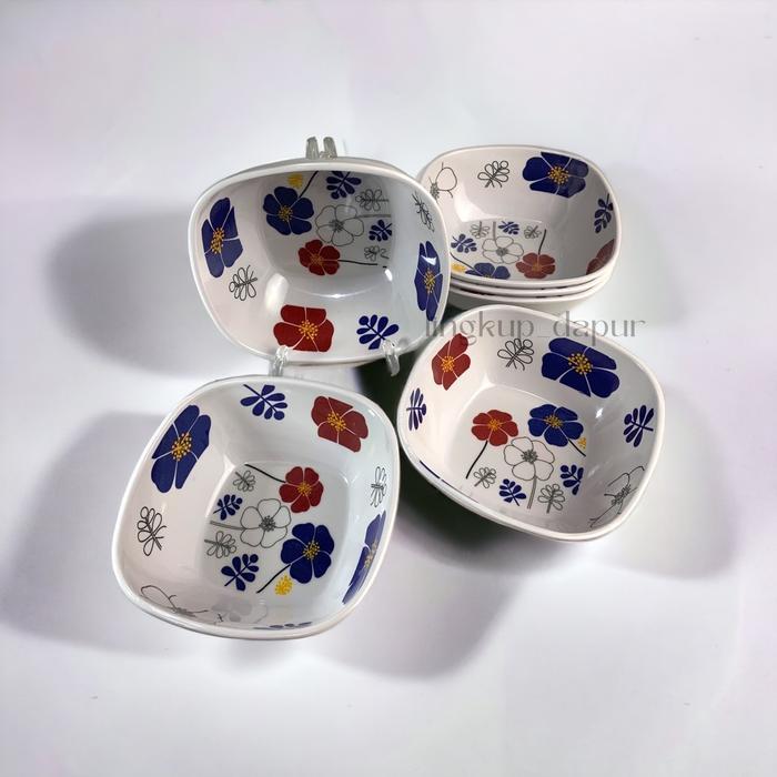 (1 lusin) MANGKOK PERSEGI MELAMINE MOTIF KEMBANG