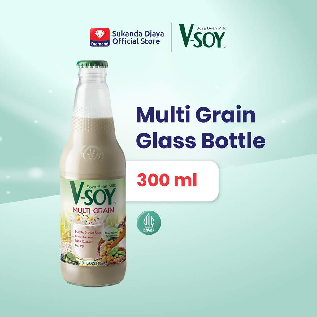 V-Soy Susu Kedelai Multi Grain Soy Milk Botol Gelas 300 ml