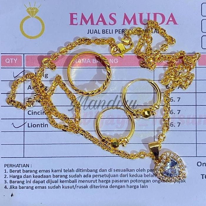 Set Perhiasan Emas Muda Asli Berat 7gram Kadar 875 Ada Surat
