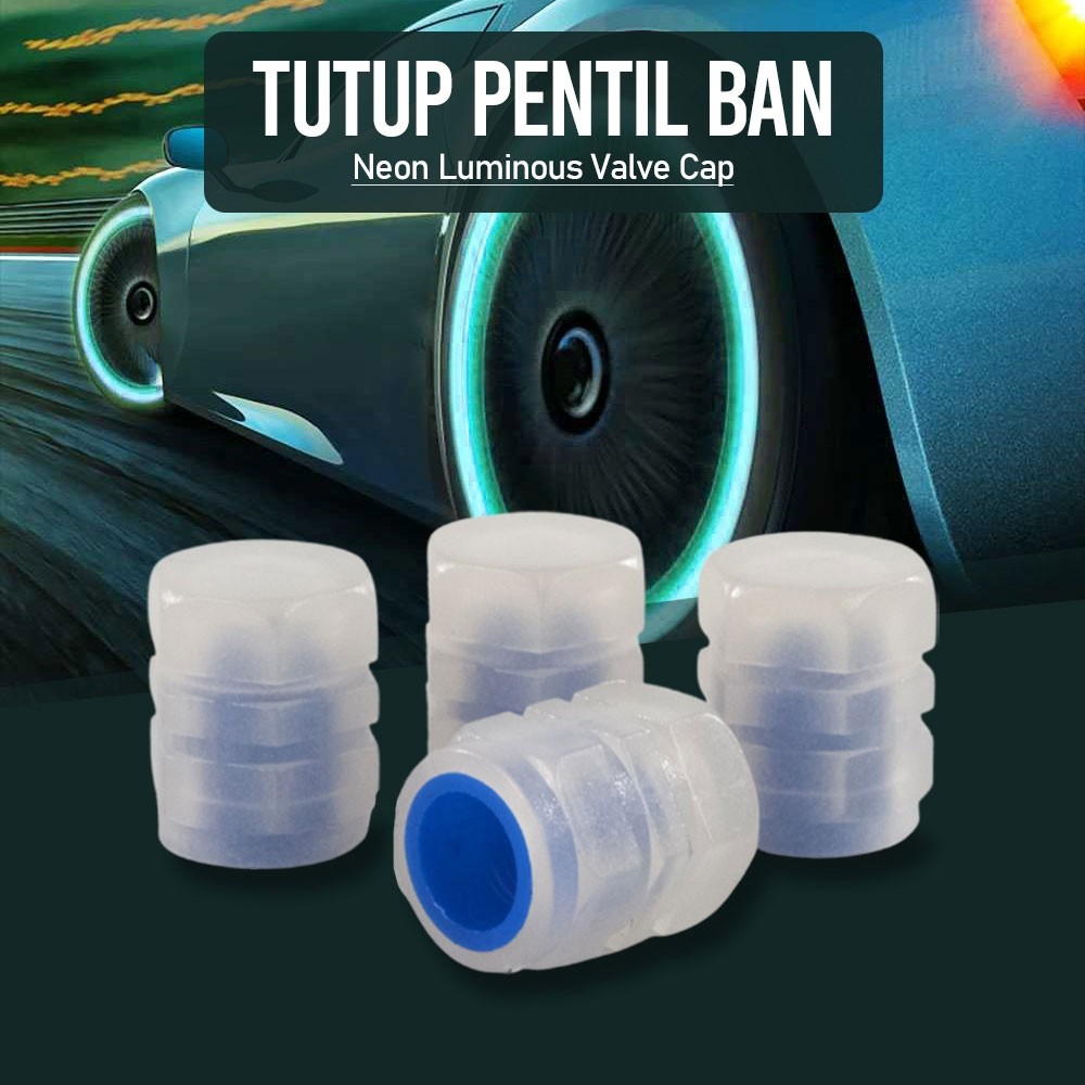 Tutup Pentil Ban Mobil Motor Keren Neon Luminous Valve Cap 4 PCS - F8 - Blue