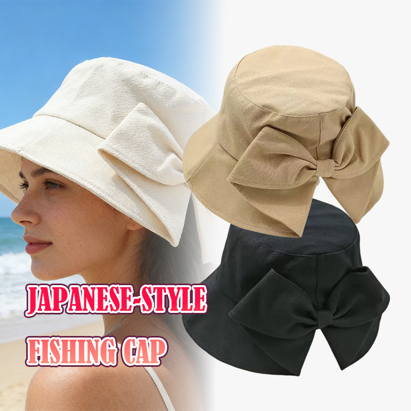 Topi ember pita warna polos Sangat cocok dengan pakaian apa pun Topi ember dasi kupu-kupu gaya Korea