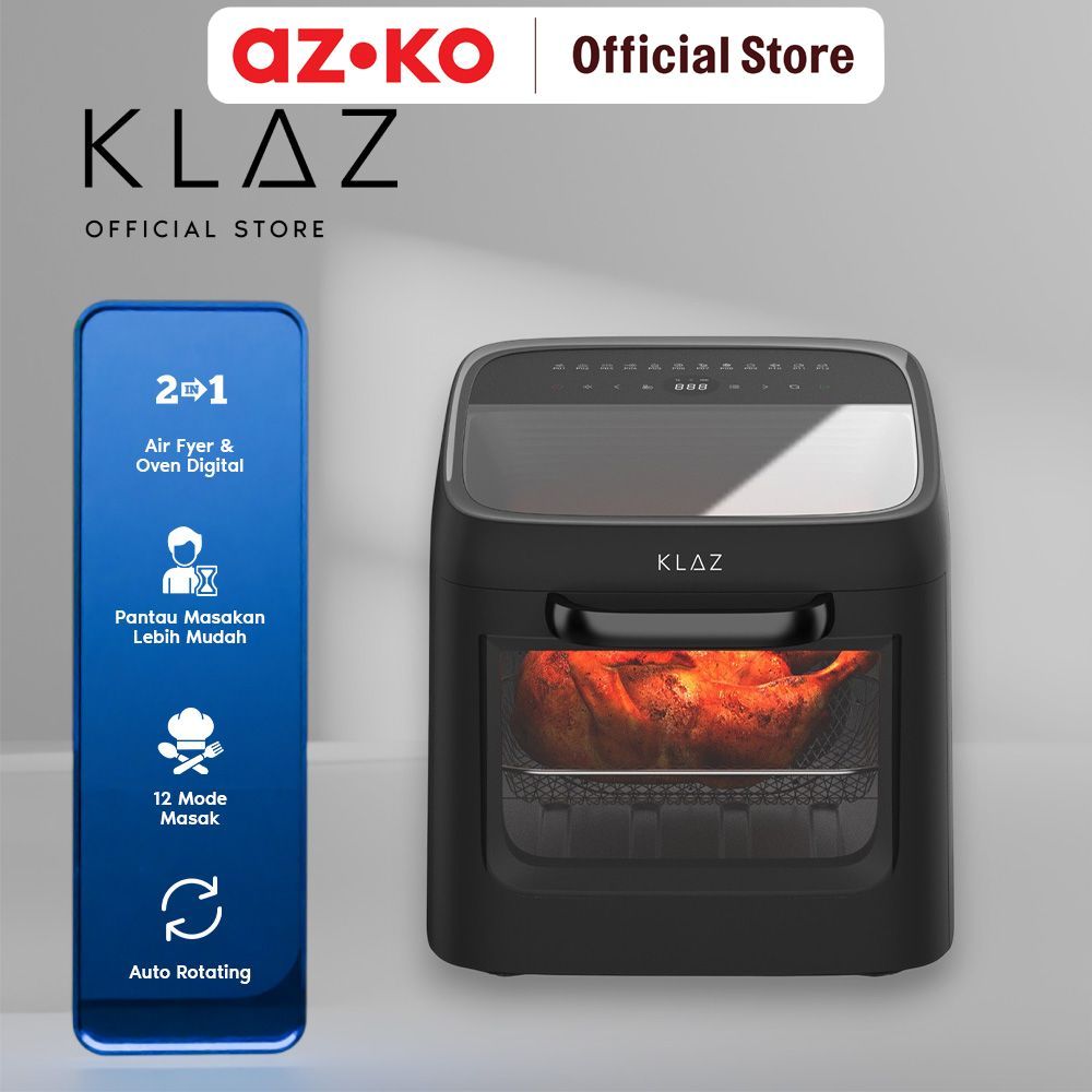AZKO Klaz 12 ltr Air Fryer Oven Digital Crystal 1200 Watt - Hitam Fryer Oven Panggang Fryer Oven Ala