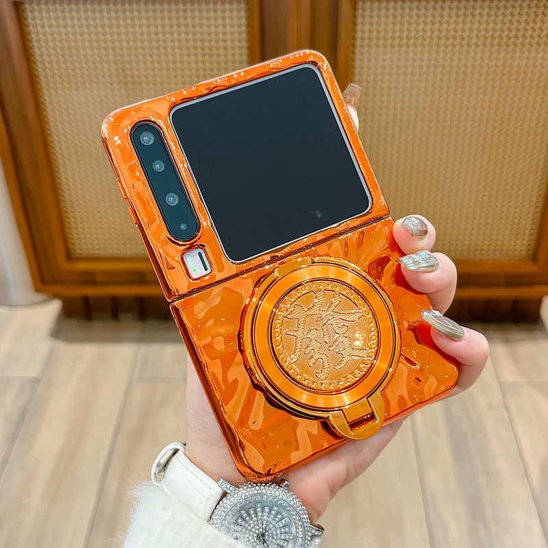 Casing ponsel lipat untuk Huawei Pura X Oranye, dilapisi elektroplating, dengan stand gelang mewah, 