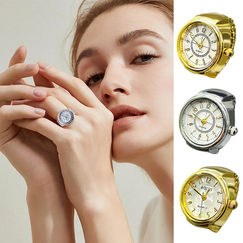 Jam Tangan Cincin Jam Tangan Penunjuk Klasik Vintage Jam Tangan Cincin Digital Emas Trendy Unik Eleg