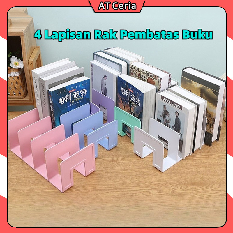 Aesthetic Pembatas Buku Minimalis-Rak Buku Meja 4 Lapisan -Sekat Buku Plastik Desktop Meja Penyangga