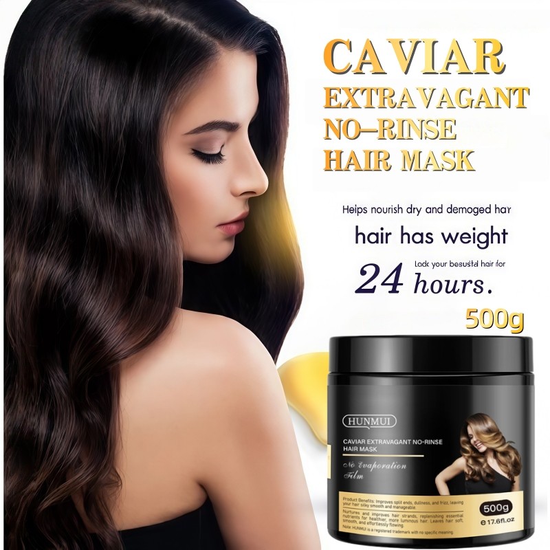 HUNMUI Masker Rambut Tanpa Bilas Kaviar 500g - Ekstrak Kaviar & Formula Nutrisi - Atasi Ujung Rambut