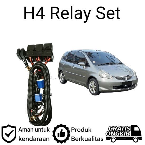 AM Relay Set Lampu Utama LED H4  Mobil Honda Jazz GD3 2002 2008