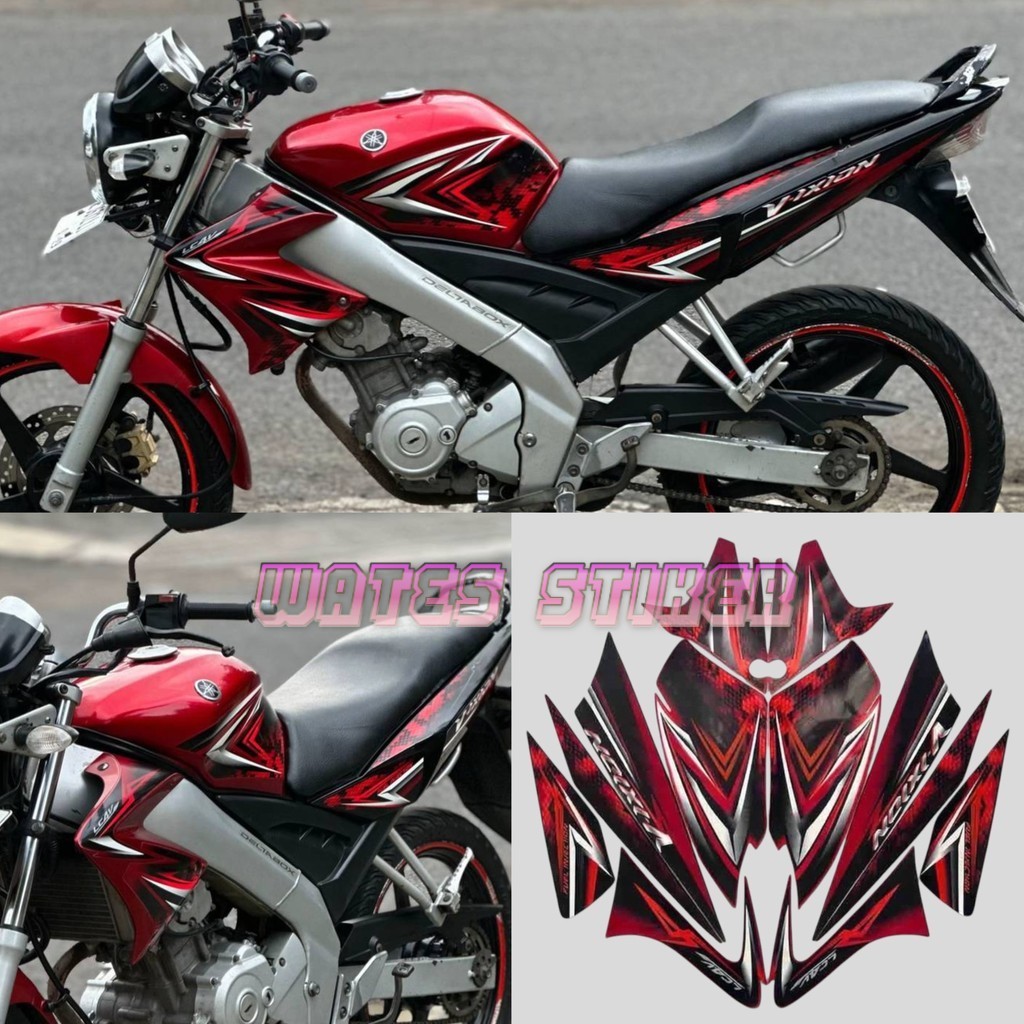 Striping Decal Polet Sticker yamaha vixion 150 2009 old hitam merah list body standar