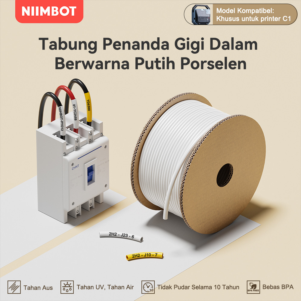 NIIMBOT C1 Tabung penanda kabel cocok untuk tabung penanda kawat, selongsong penanda tubular, selong
