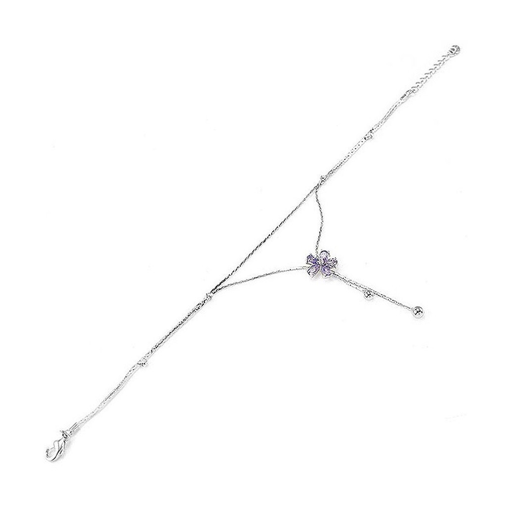 Glamorousky Gelang Kaki Bunga Elegan untuk Wanita - Anklet Fashion Ungu dan Perak dengan Kristal Aus