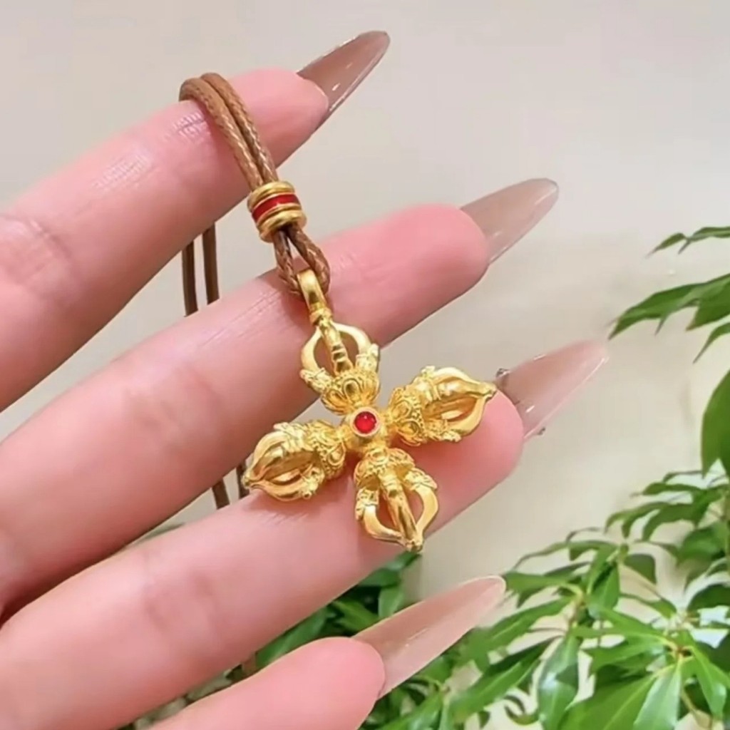 Liontin Vajra Emas Pasir Vietnam Gaya Cina Baru Metode Kuno Kalung Liontin Kepang