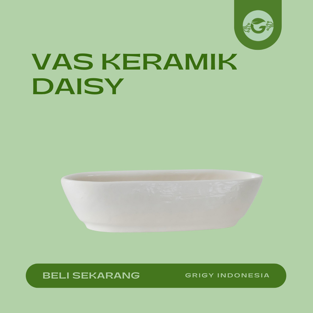 VAS DAISY  BUNGA KERAMIK MODEL UNIK PERAHU WARNA PUTIH