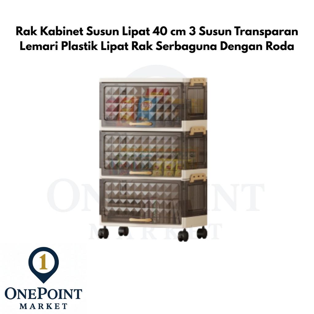 Rak Kabinet Susun Lipat 40 cm 3 Susun Transparan Lemari Plastik Lipat Rak Serbaguna Dengan Roda