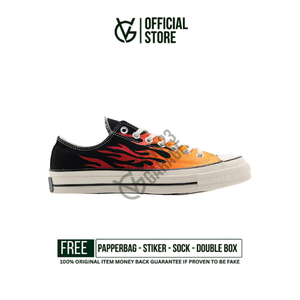 Sepatu Sneakers Converse All star Chuck Taylor Chuck Taylor 70s Low Flame Black Enamel Red Egret Ori