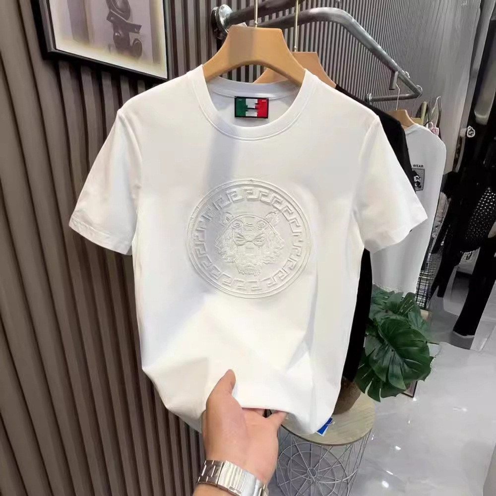 Kemeja Lengan Setengah Trendy Bordir Kepala Harimau Sequin Lengan Pendek Atasan Pria