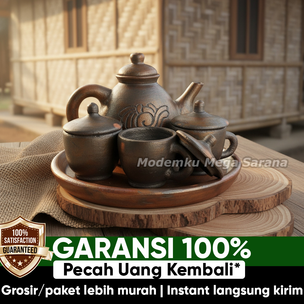 Set Teko Cangkir Teh Poci Gerabah Tanah Liat Tradisional